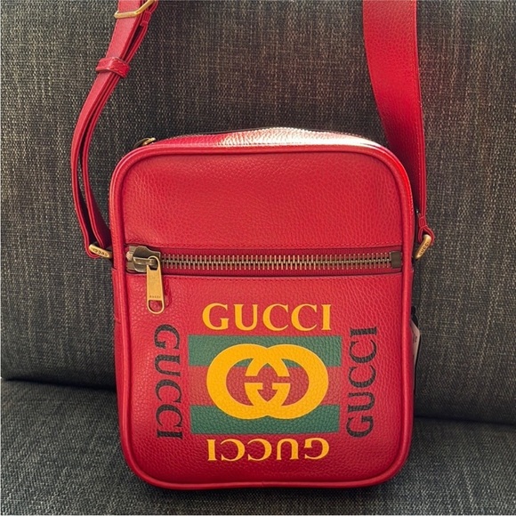 Gucci GG logo red leather messenger crossbody bag New vintage - Picture 2 of 5